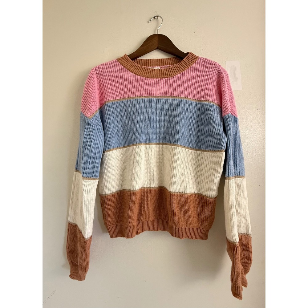 Le Lis Collection Women Cotton Colorblock Striped Ribbed Sweater UWT3171 Small